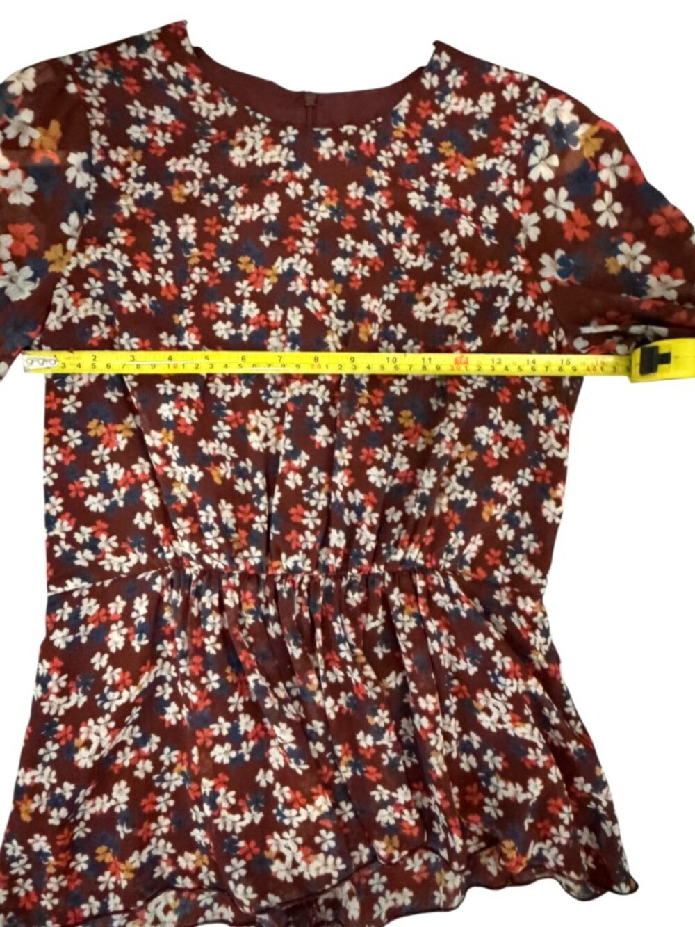 Jason Wu Collective Floral Sheer Peplum Blouse -Boho-- Burgundy– 4- MSRP $350 - Picture 4 of 14